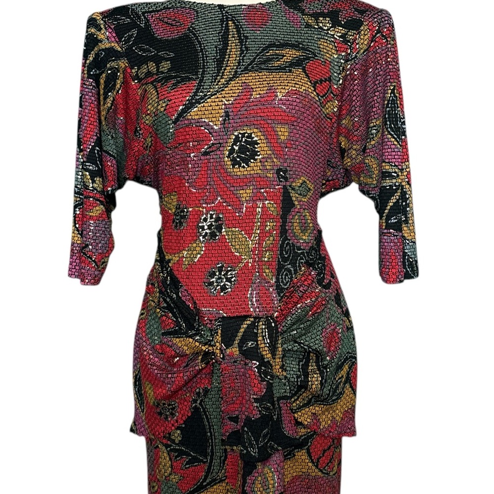 Vintage Janine Metallic Floral Mini Dress ✨ - Picture 3 of 9